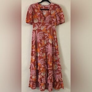 Zara Floral 100% Cotton Maxi Tiered Dress Small Red
Flowy Lightweight Vacation